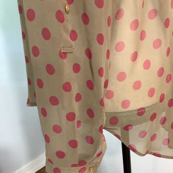 FREE PEOPLE BLOUSE SZ SMALL POLKA DOT RED BROWN CHIFFON BUTTONS FRONT - Picture 5 of 12